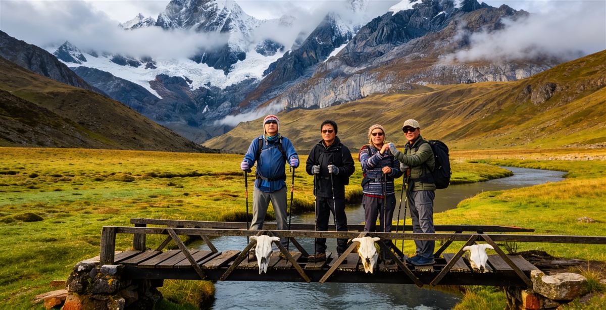 Apacheta junto a una laguna glaciar